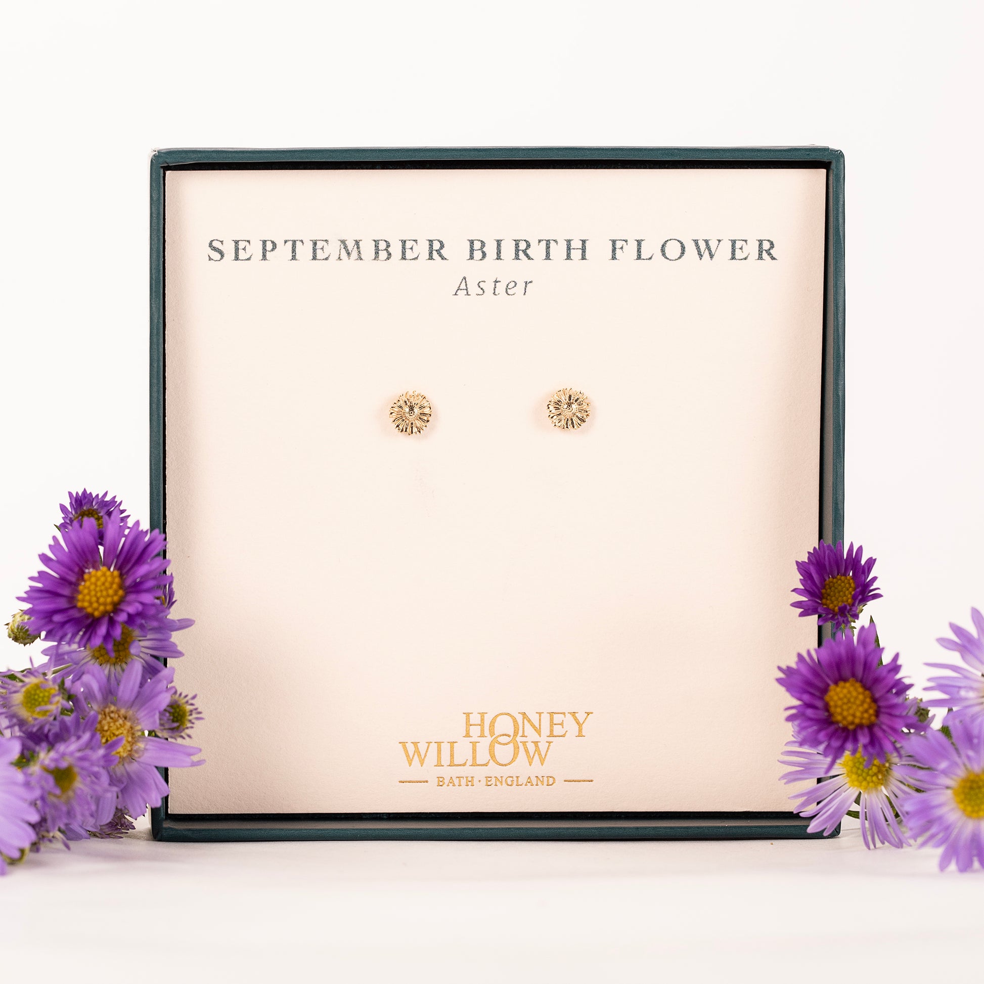 September Birth Flower Stud Earrings - Aster - 9kt Gold