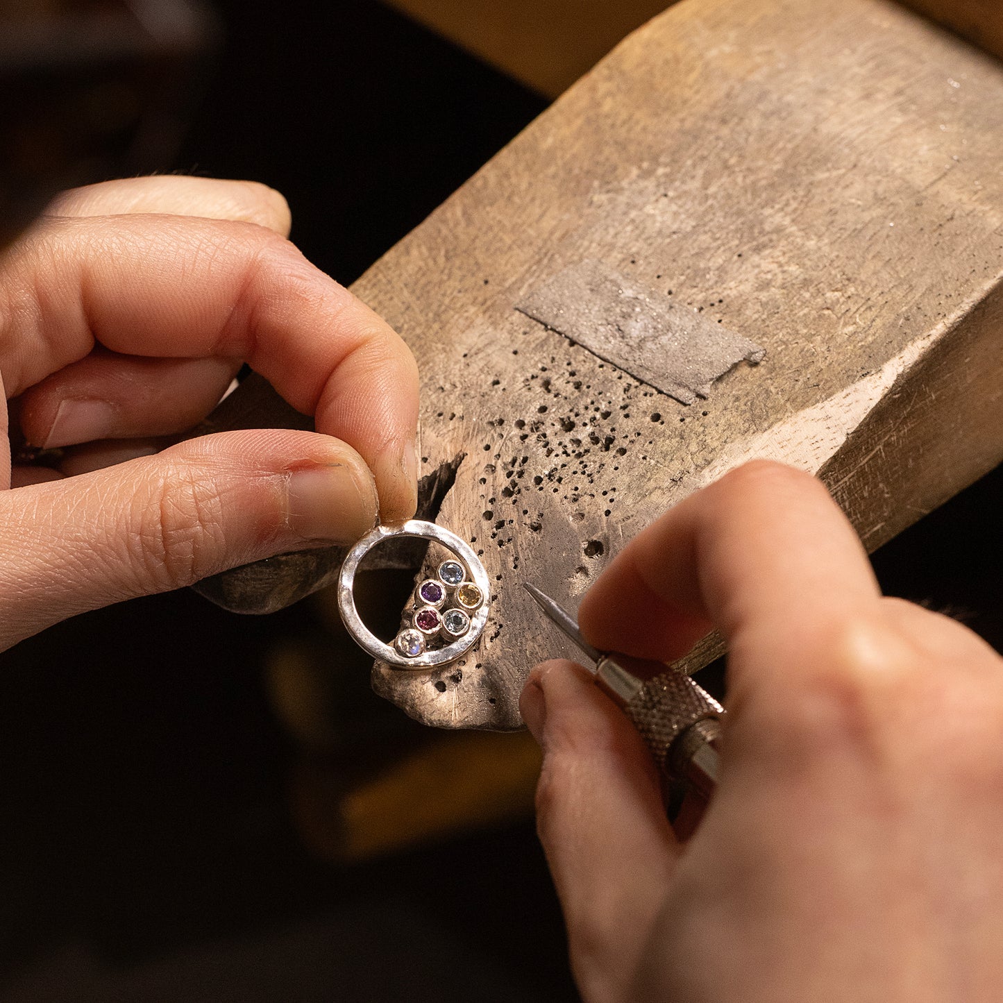 Familien-Geburtsstein-Halo-Halskette – 5 Geburtssteine für 5 Lieblingsmenschen – Silber