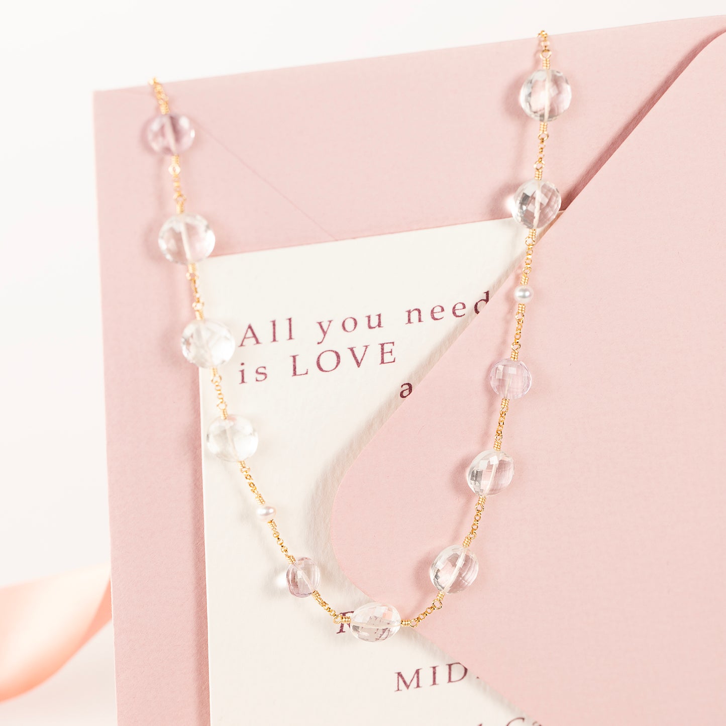 Rock Crystal, Pink Amethyst & Pearl Necklace - Venus