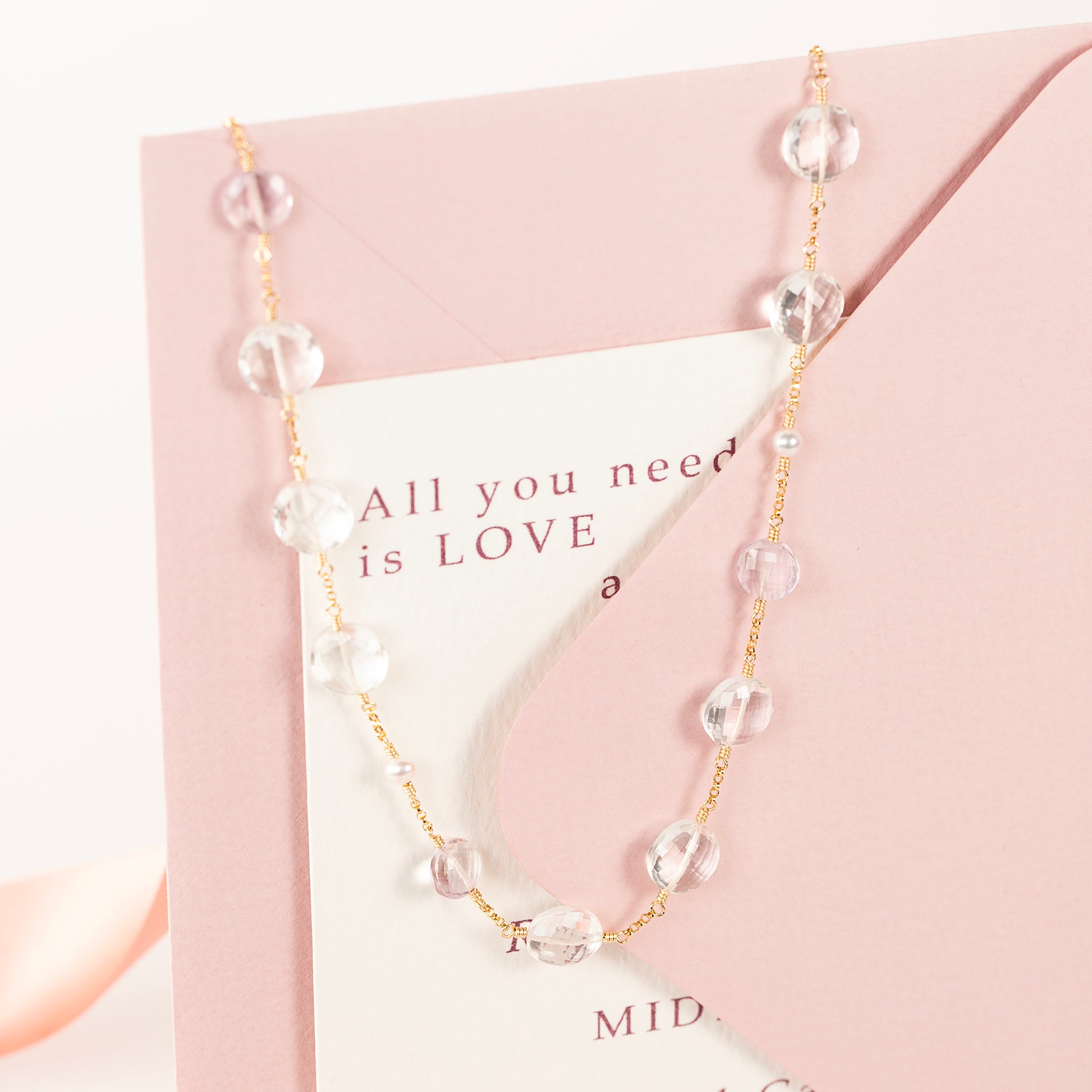 Rock Crystal, Pink Amethyst & Pearl Necklace - Venus