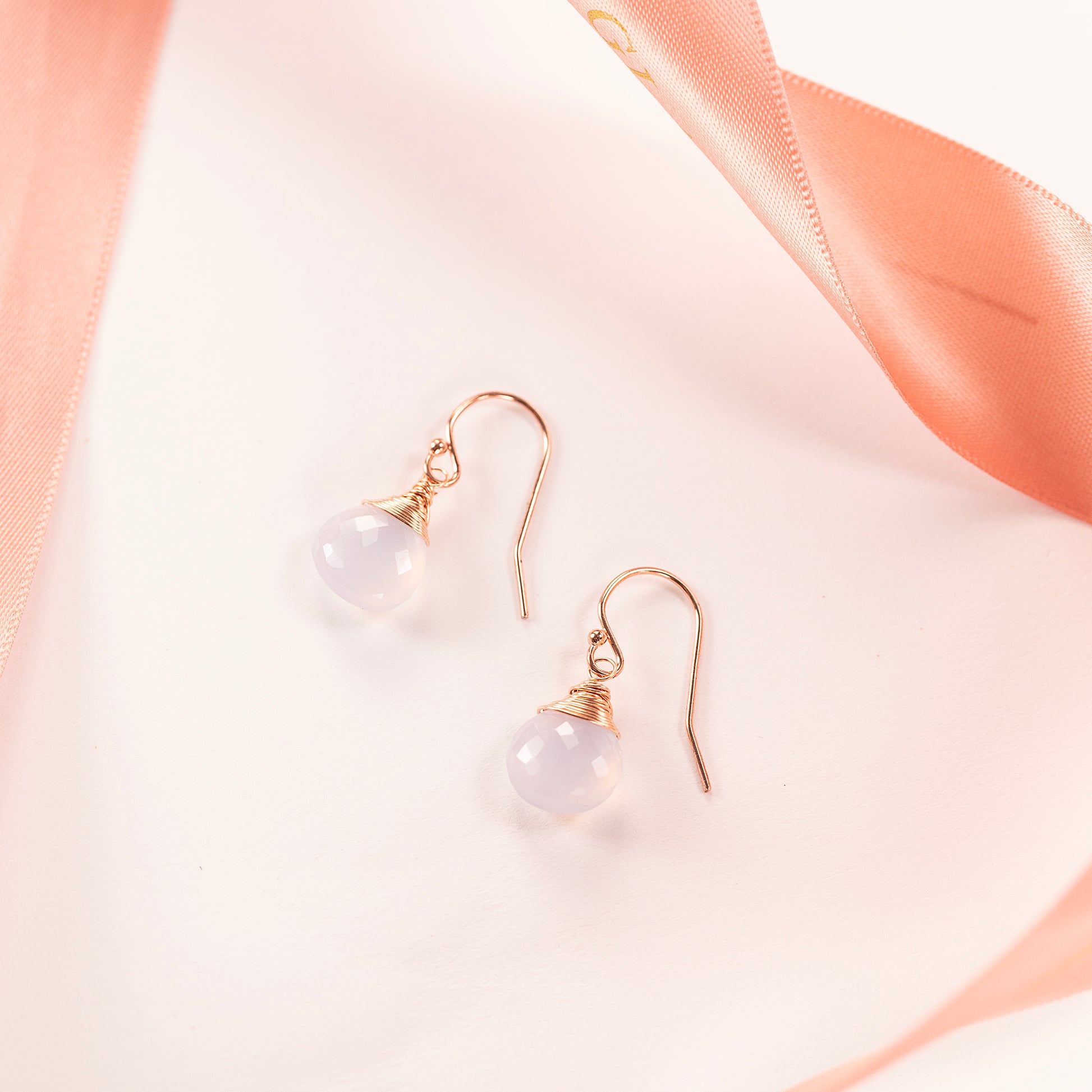 Blue Chalcedony Earrings - Calm - Silver, Gold & Rose Gold