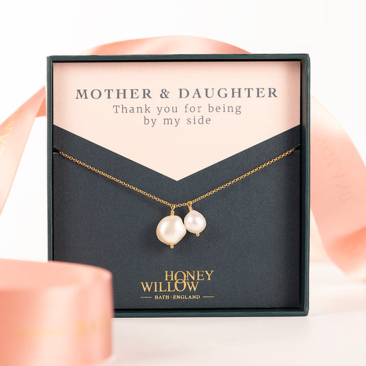 Mother & Daughter Pearl Necklace - Silver & Gold