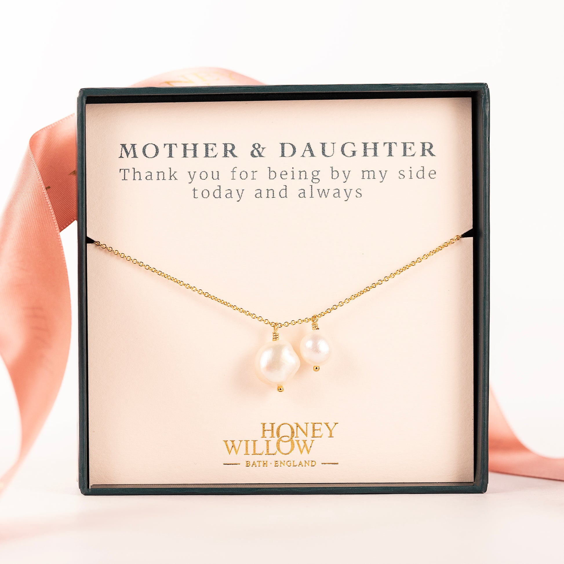 Mother of the Bride Gift - Mother Daughter Pearl Necklace - Silver & Gold