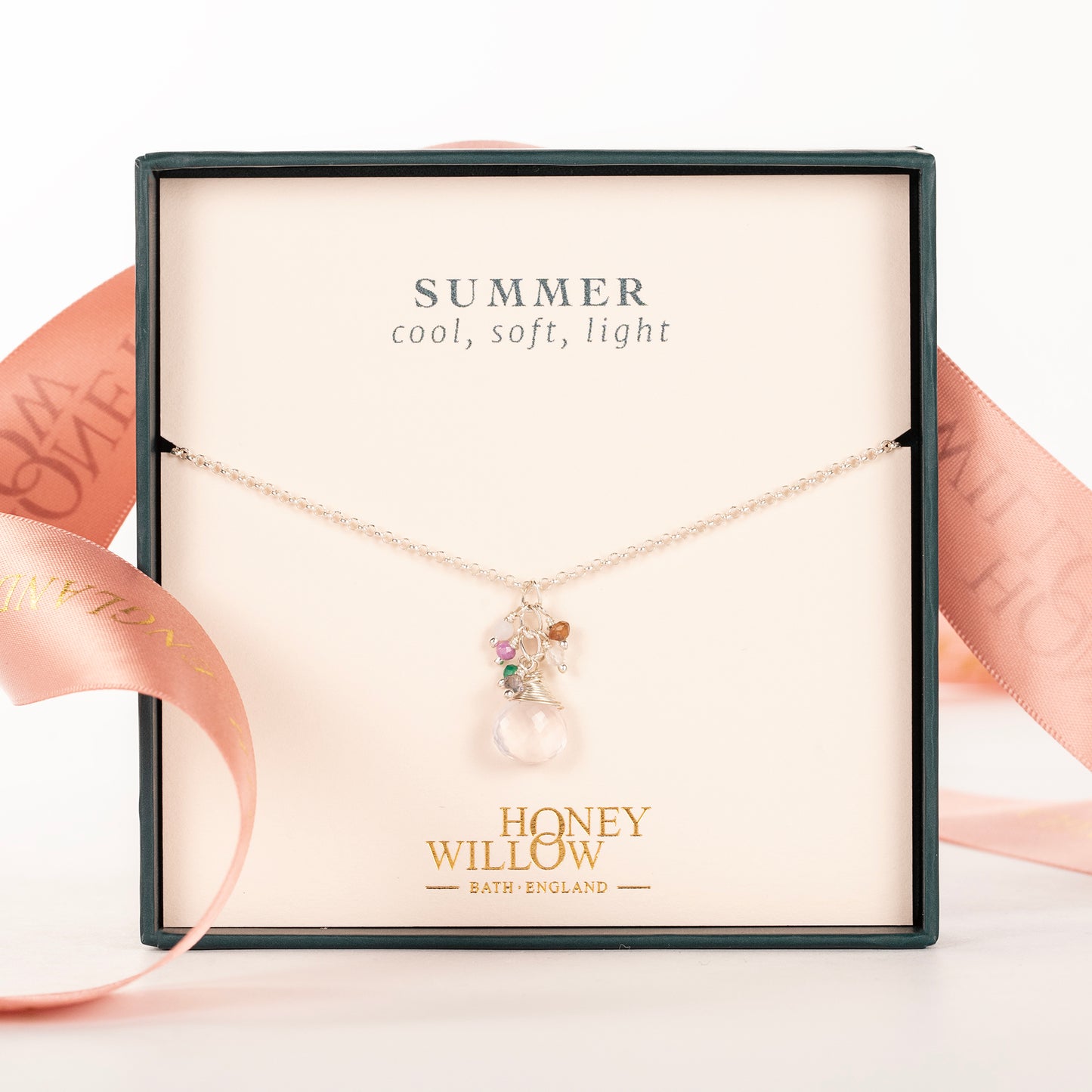 Summer Colour Palette Inspired Necklace - Rose Quartz Gemstone Silver
