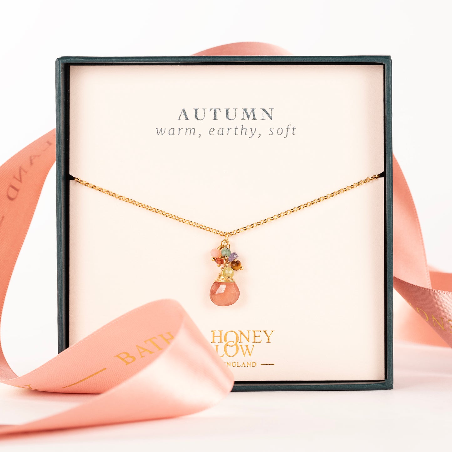 Autumn Colour Palette Inspired Necklace - Rhodochrosite Gemstones & Gold