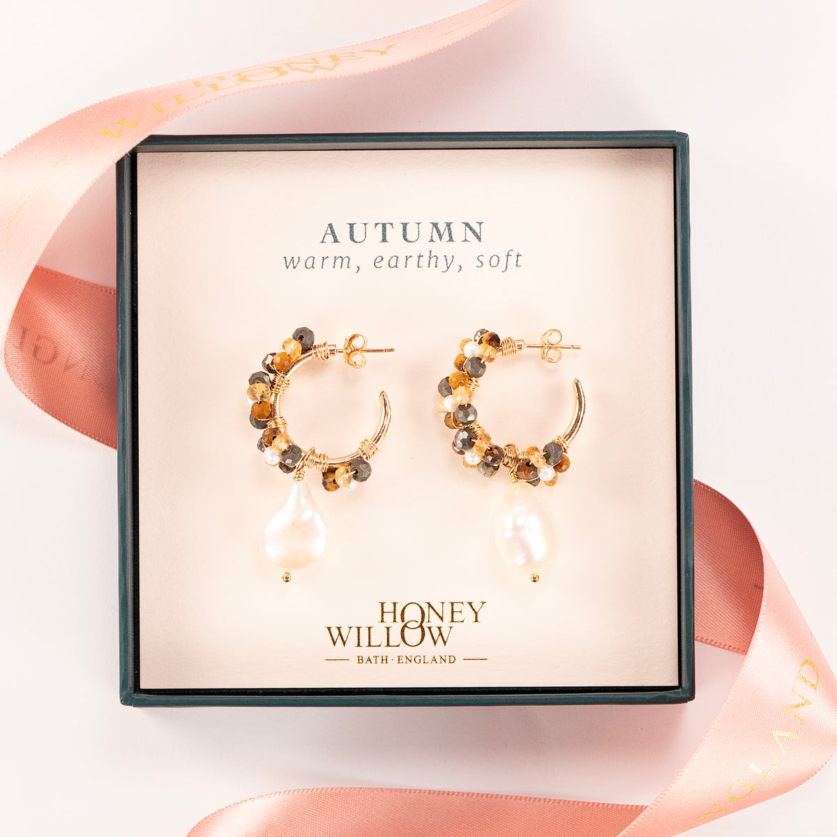 Autumn Colour Palette Inspired Hoop Earrings - Earthy Gemstones Pearls & Gold