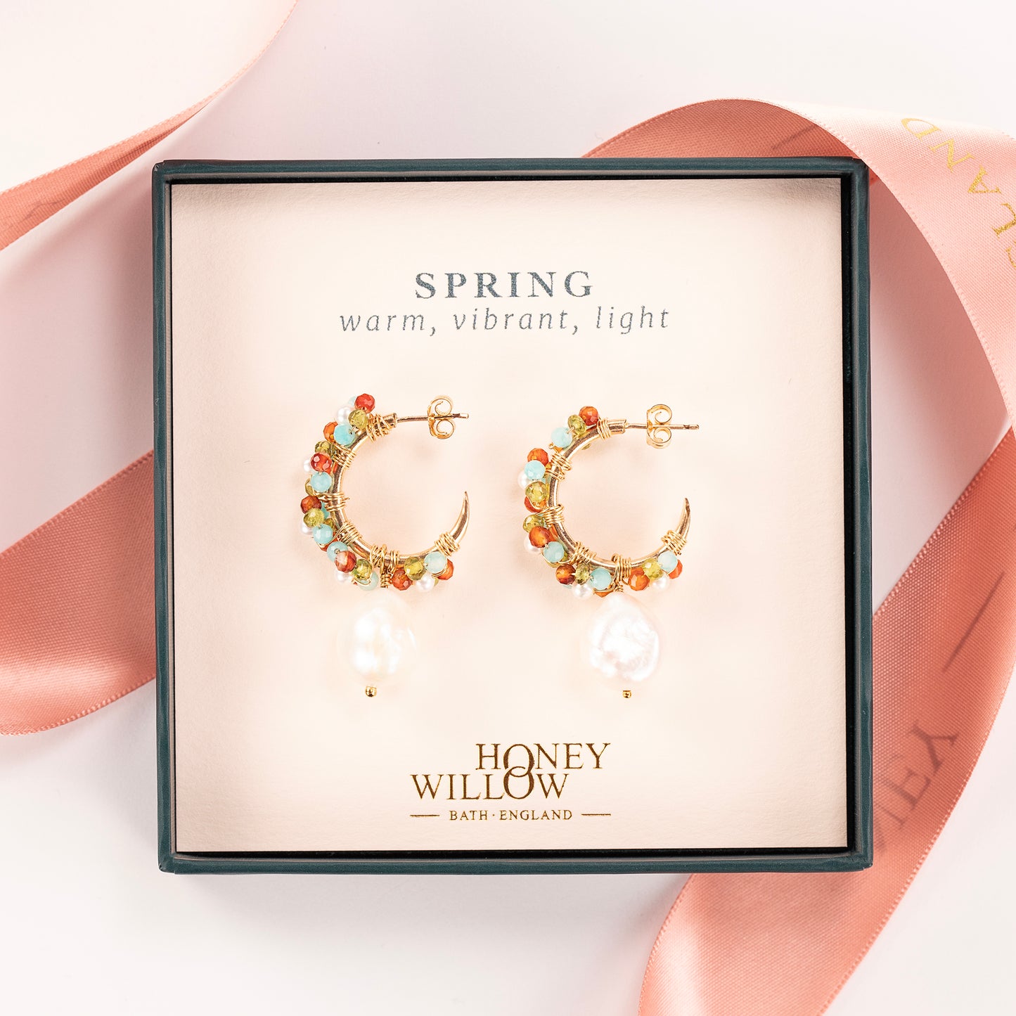 Spring Colour Palette Inspired Hoop Earrings - Warm Gemstones Pearls & Gold