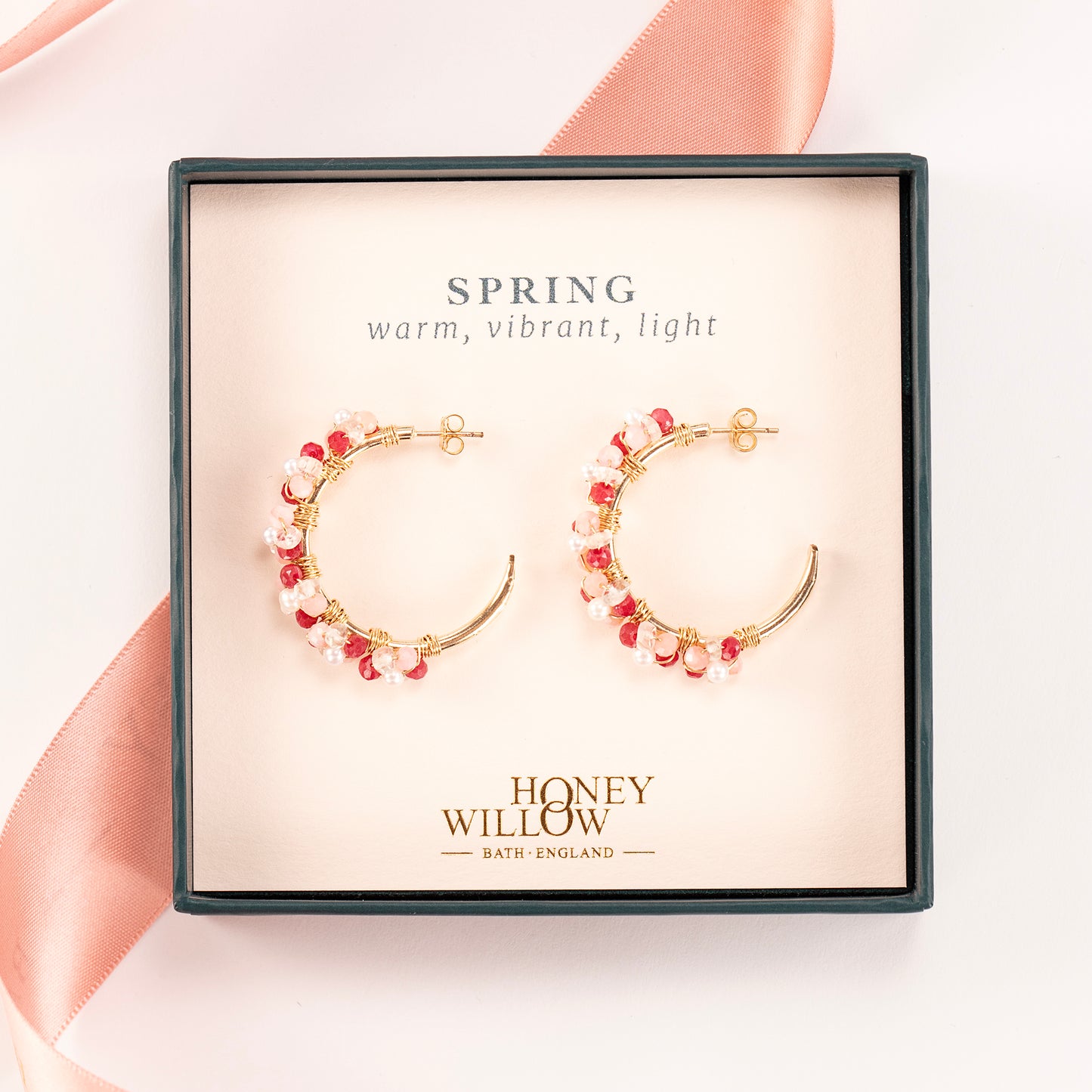 Spring Colour Palette Hoop Earrings - Pink Gemstones & Gold