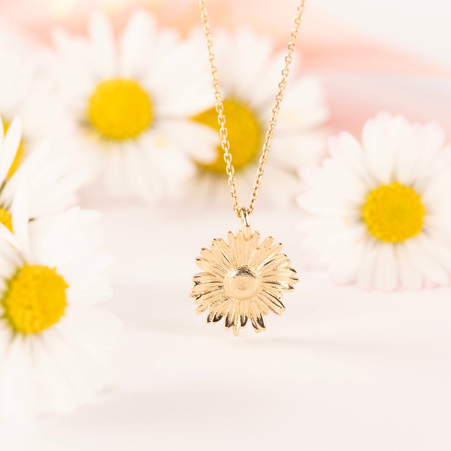 5 Year Work Anniversary Gift - Daisy Flower Necklace - 9ct Gold