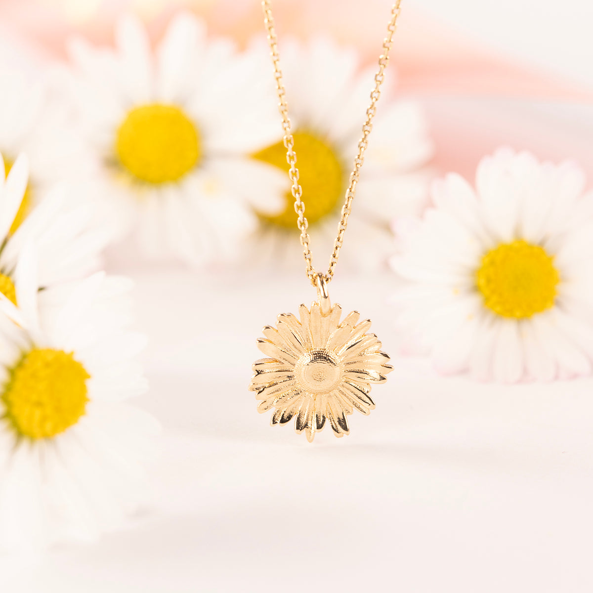 5 Year Work Anniversary Gift - Daisy Flower Necklace - 9ct Gold