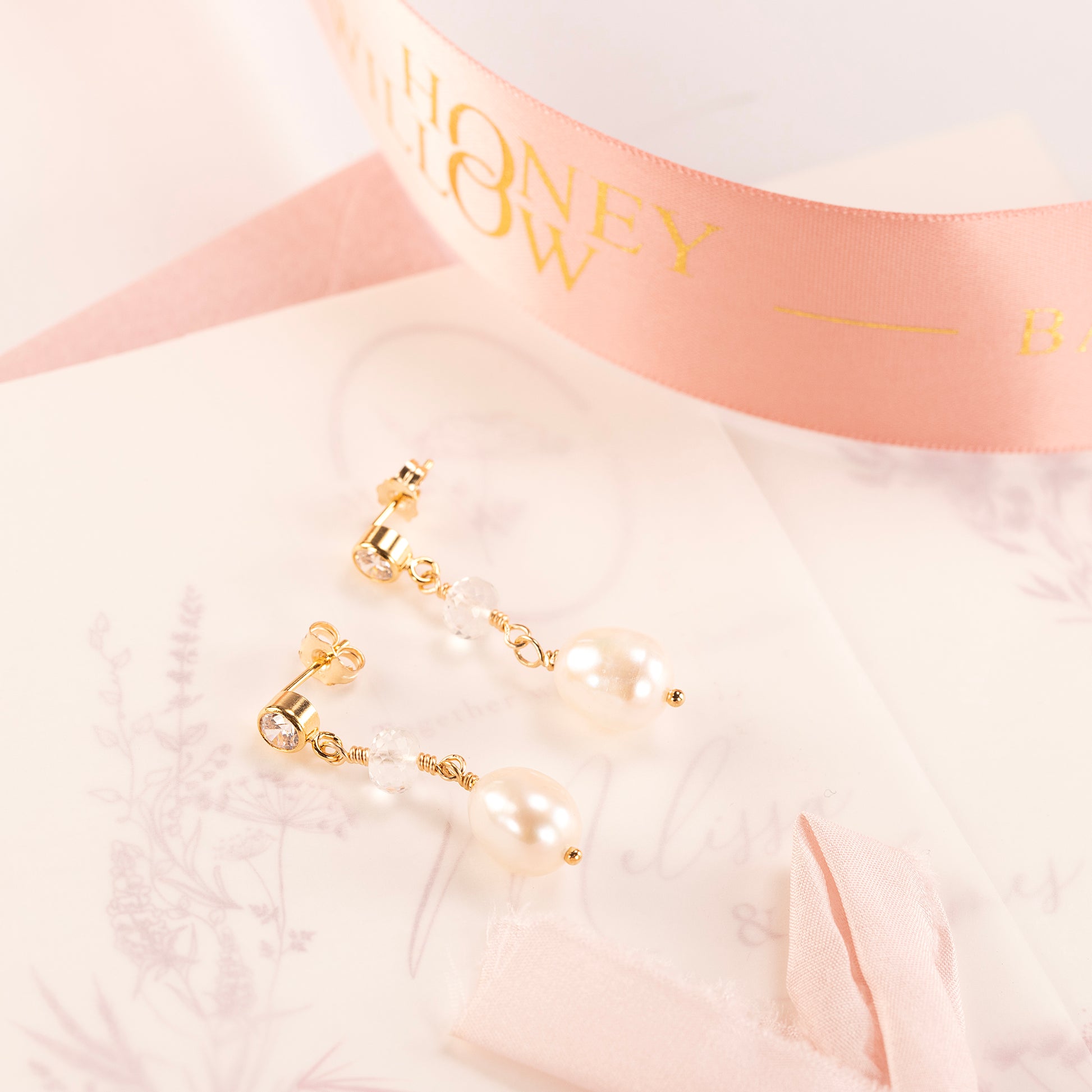 Crystal and Pearl Drop Earrings - Silver & Gold - Marianna