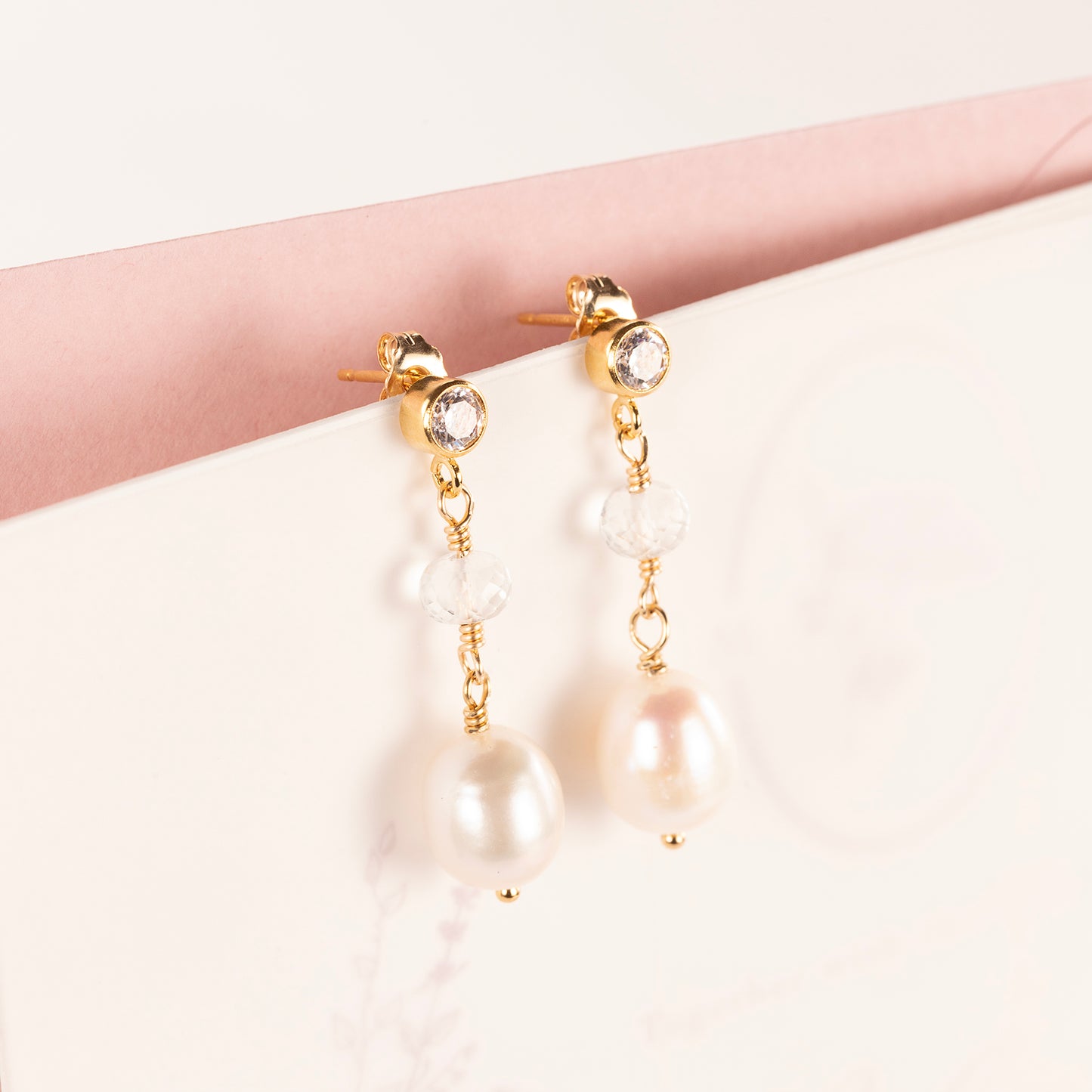 Crystal and Pearl Drop Earrings - Silver & Gold - Marianna