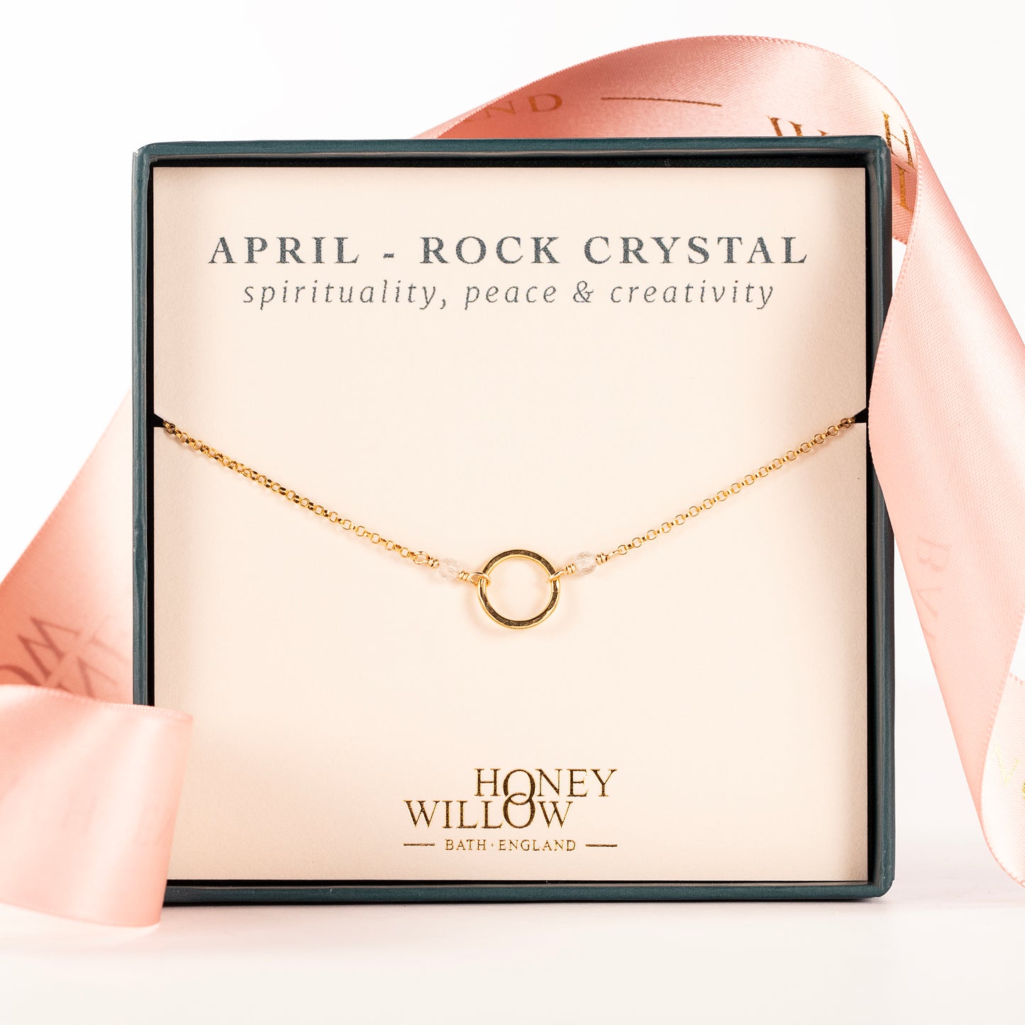 April Birthstone Halo Necklace - Rock Crystal - Silver & Gold