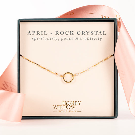 April Birthstone Halo Necklace - Rock Crystal - Silver & Gold