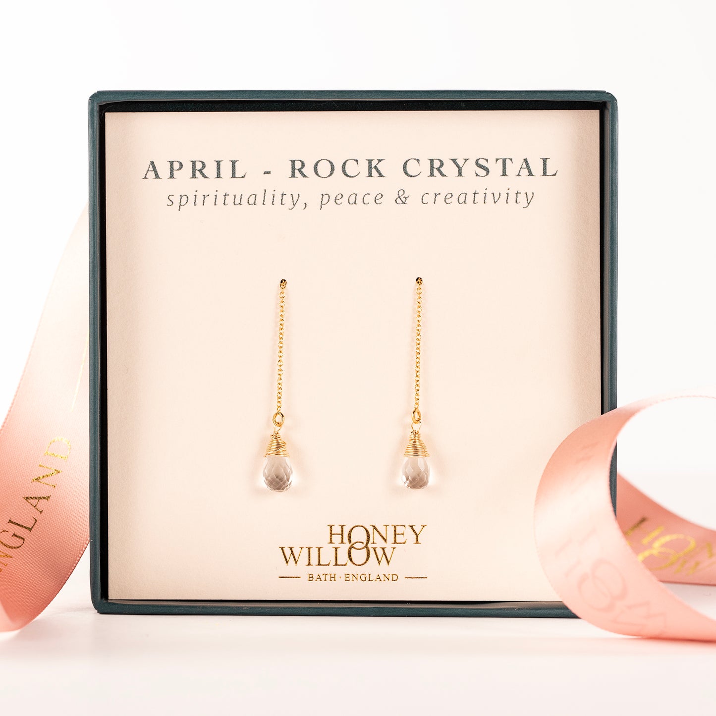 April Birthstone Threader Earrings - Rock Crystal - Silver & Gold