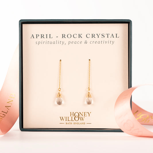 April Birthstone Threader Earrings - Rock Crystal - Silver & Gold
