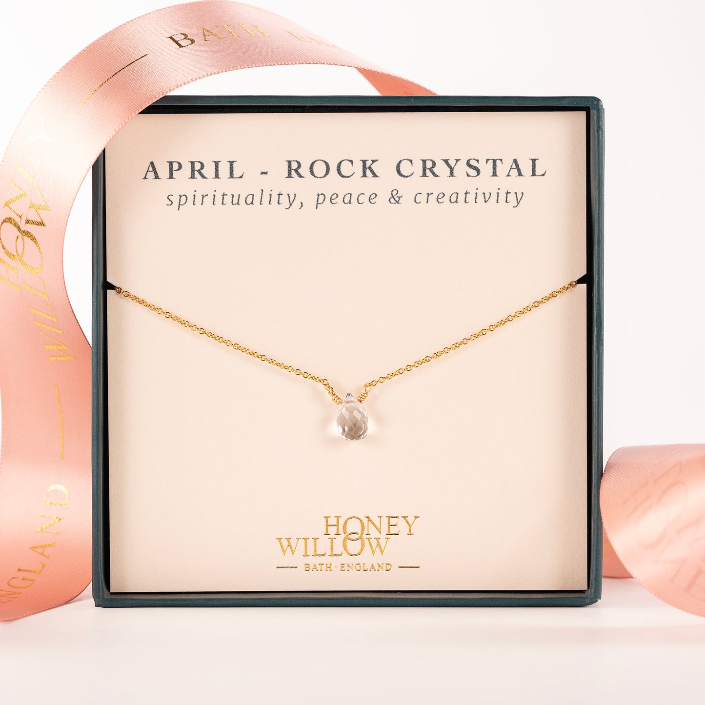 Dainty April Birthstone Necklace - Rock Crystal - Silver & Gold