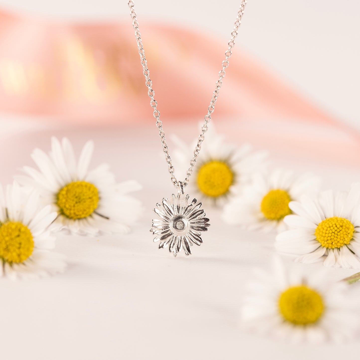 5 Year Work Anniversary Gift - Daisy Flower Necklace - Silver