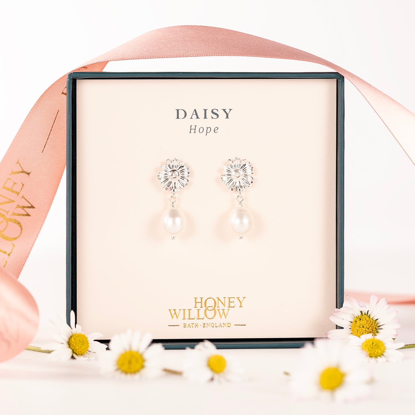 Daisy Flower Earrings - Hope - Silver & Pearl