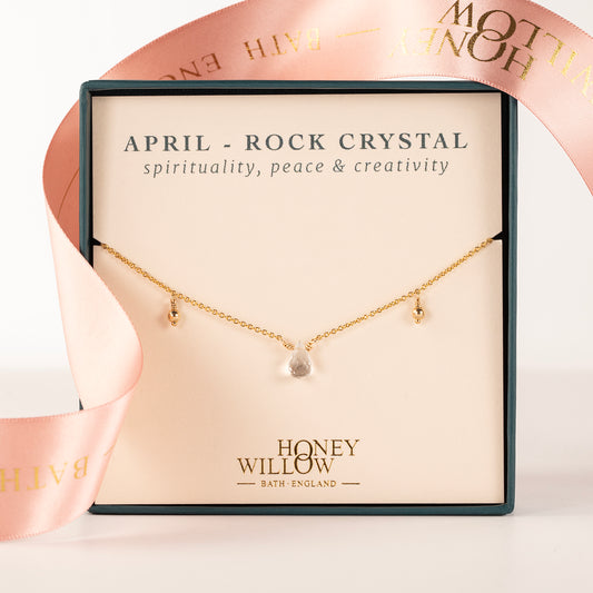 April Birthstone Briolette Choker Necklace - Rock Crystal - Silver & Gold