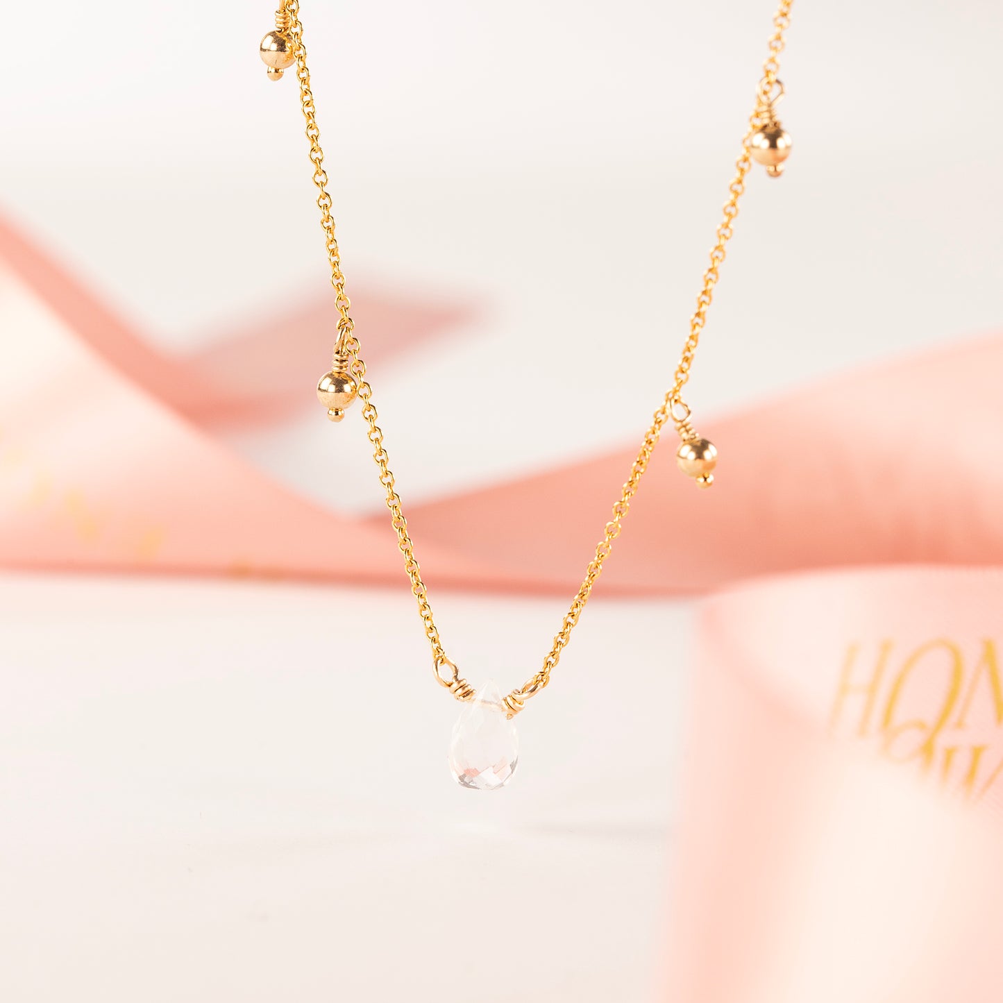April Birthstone Briolette Choker Necklace - Rock Crystal - Silver & Gold