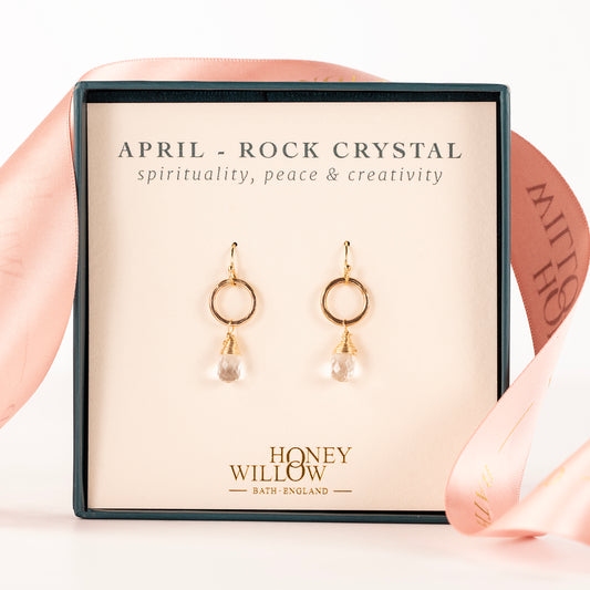 April Birthstone Circle Earrings - Rock Crystal - Silver & Gold