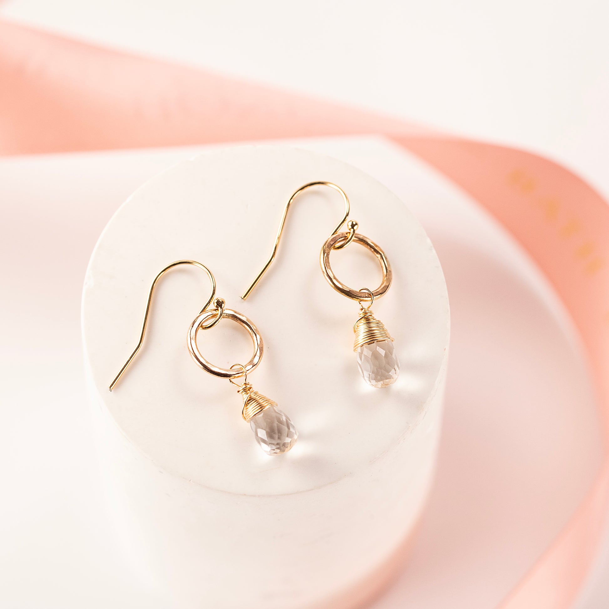 April Birthstone Circle Earrings - Rock Crystal - Silver & Gold