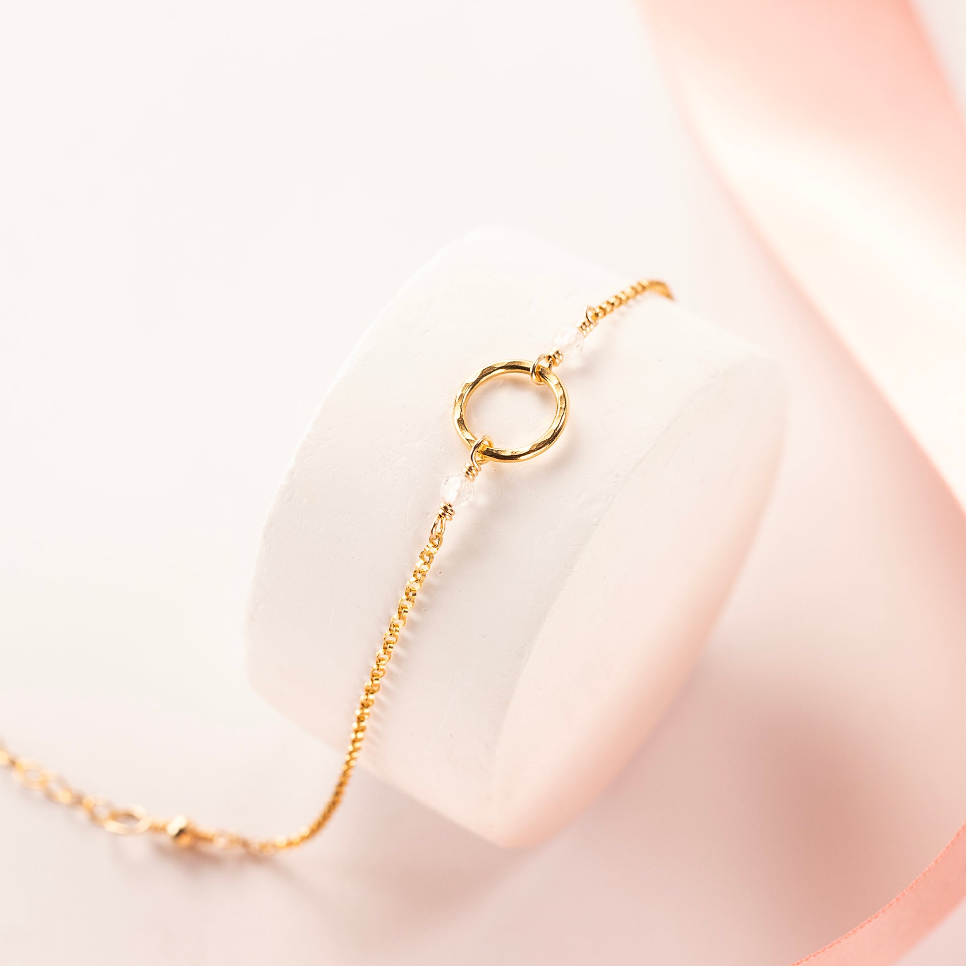 April Birthstone Halo Bracelet - Rock Crystal - Silver and Gold