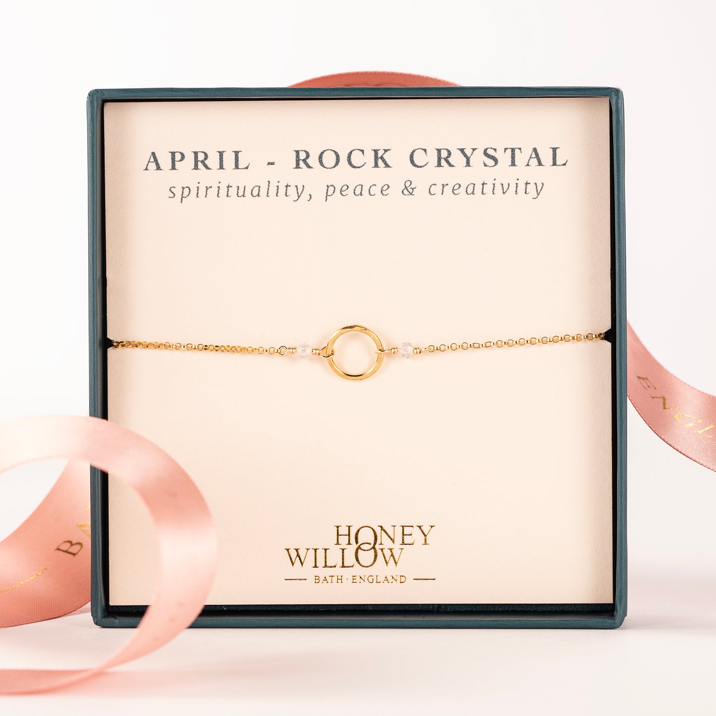 April Birthstone Halo Bracelet - Rock Crystal - Silver and Gold