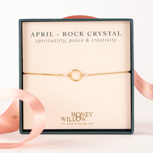April Birthstone Halo Bracelet - Rock Crystal - Silver and Gold