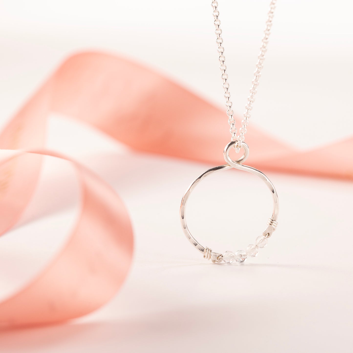 April Birthstone Infinity Necklace - Rock Crystal - Silver & Gold