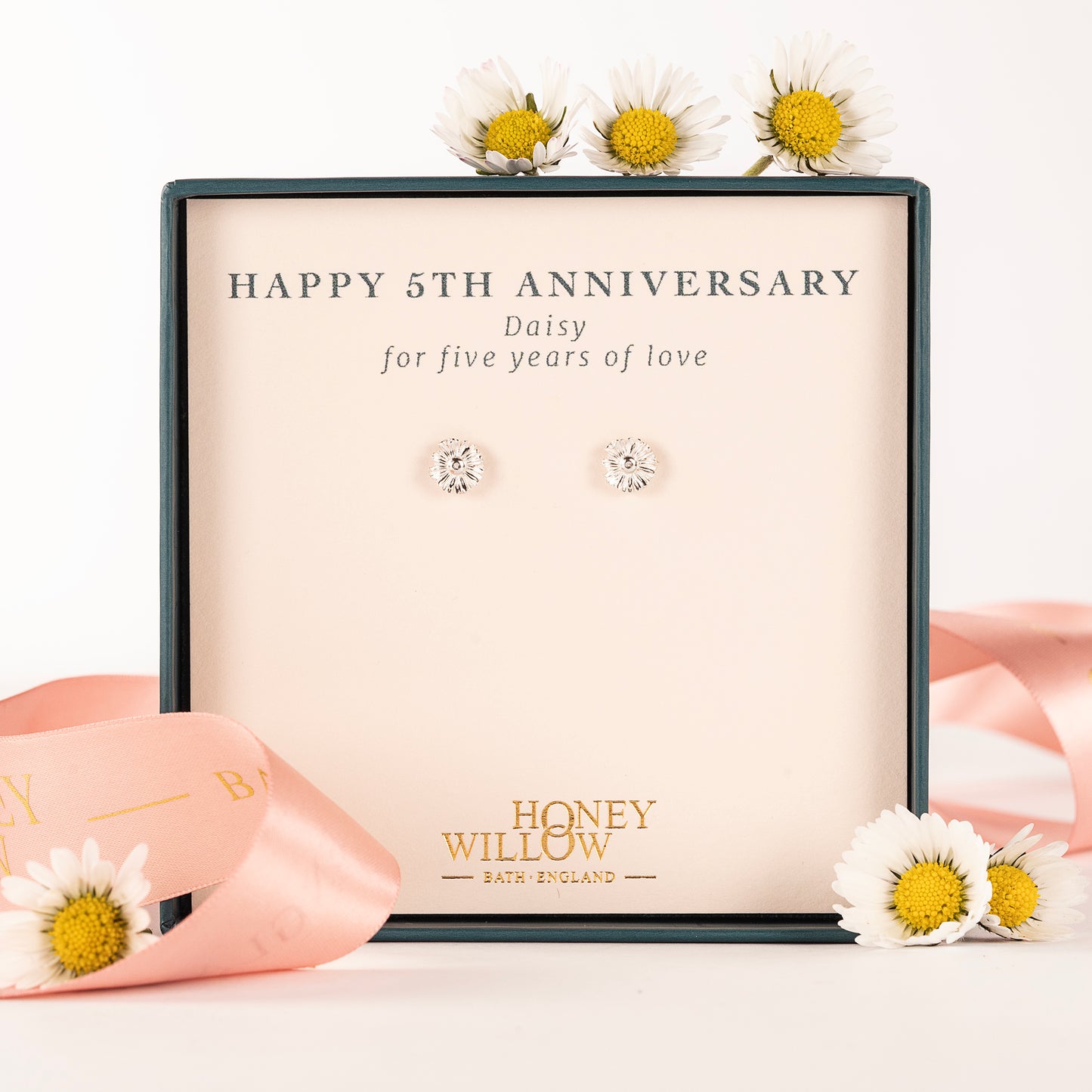 5th Anniversary Gift - Daisy Flower Stud Earrings - Silver
