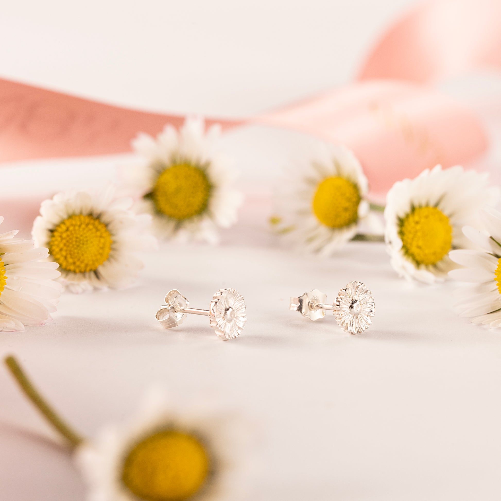 Daisy Flower Stud Earrings - Hope - Silver