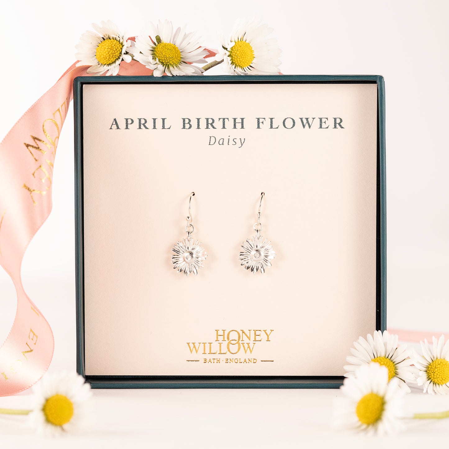 April Birth Flower Earrings - Daisy - Silver