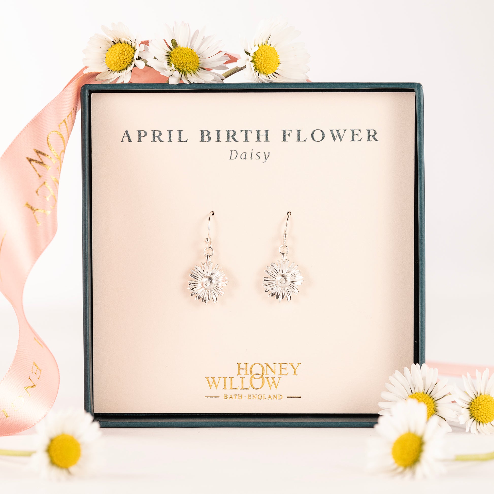 April Birth Flower Earrings - Daisy - Silver