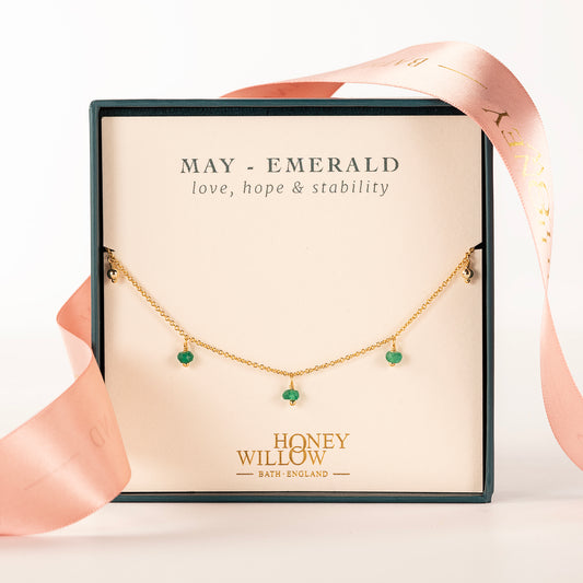 May Birthstone Trio Choker Necklace - Silver & Gold