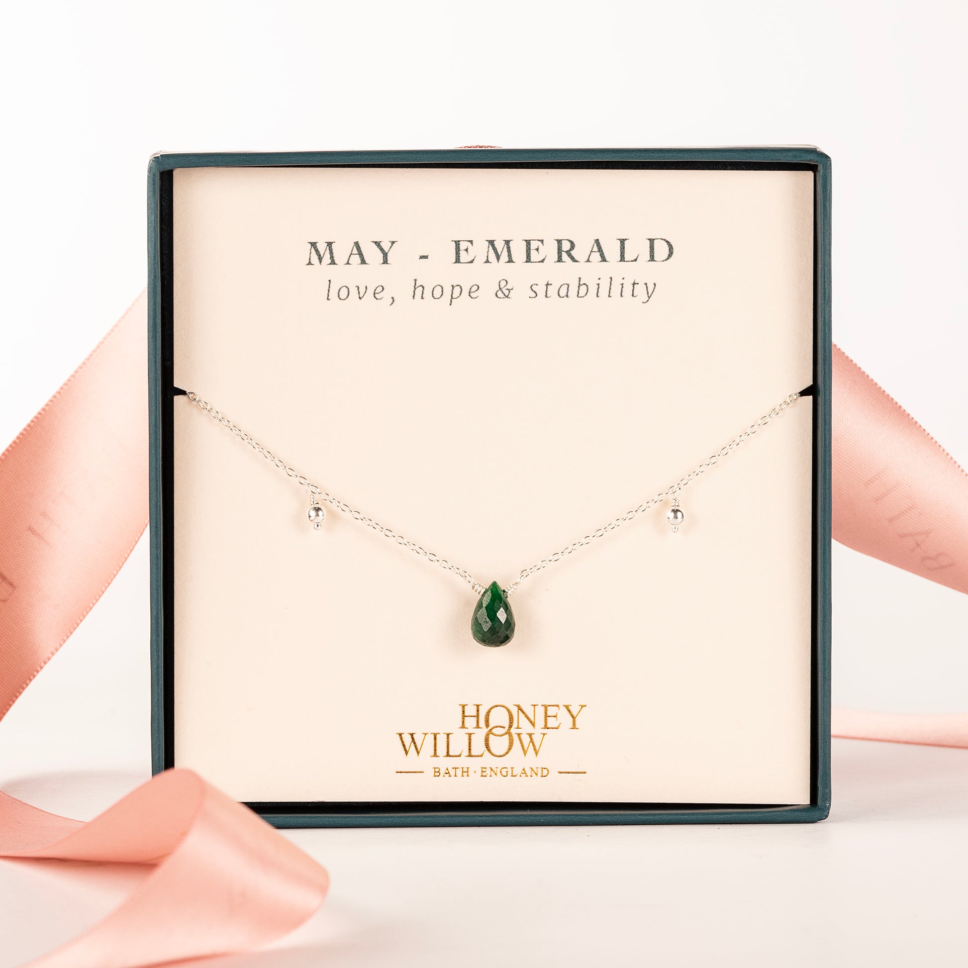 May Birthstone Briolette Choker Necklace - Emerald - Silver & Gold