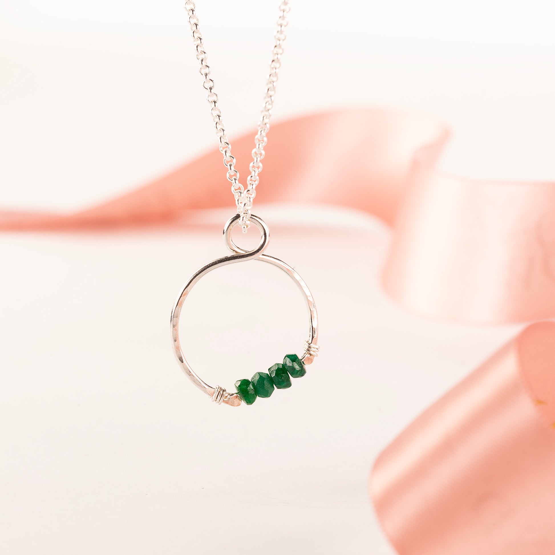May Birthstone Infinity Necklace - Emerald - Silver & Gold