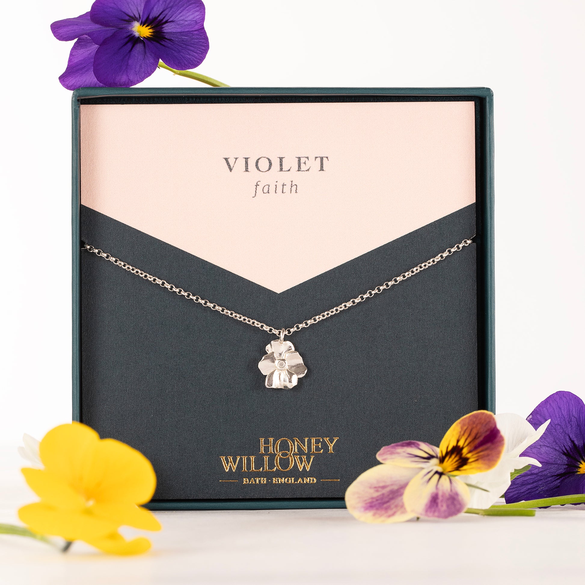 Violet Flower Necklace - Faith - Silver