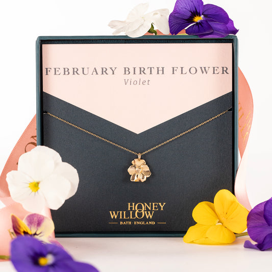 February Birth Flower Necklace - Violet - 9kt Gold