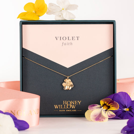 50th Anniversary Gift - Violet Flower Necklace - 9kt Gold