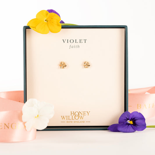 Violet Flower Stud Earrings - Faith - 9kt Gold