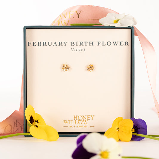 February Birth Flower - Violet Stud Earrings - 9kt Gold