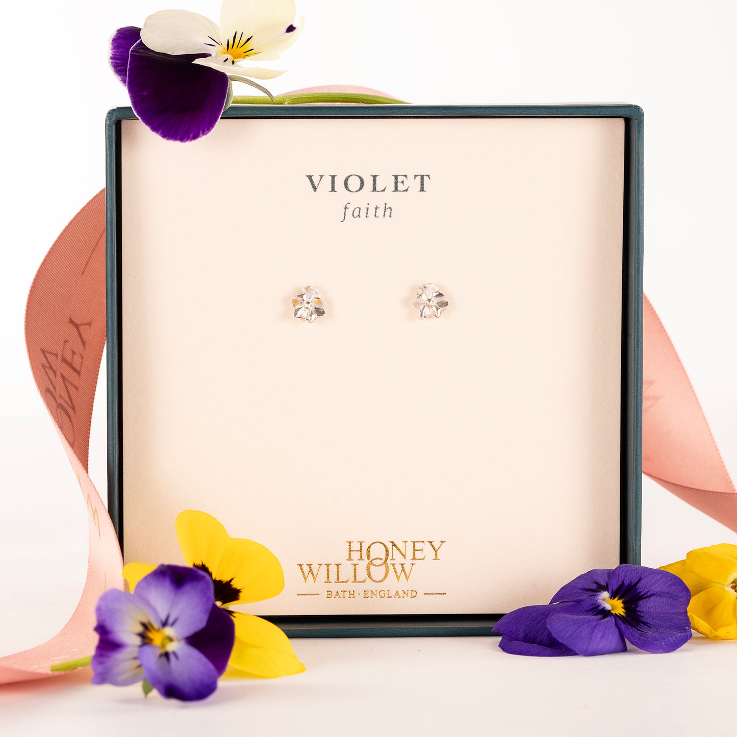 Violet Flower Stud Earrings - Faith - Silver