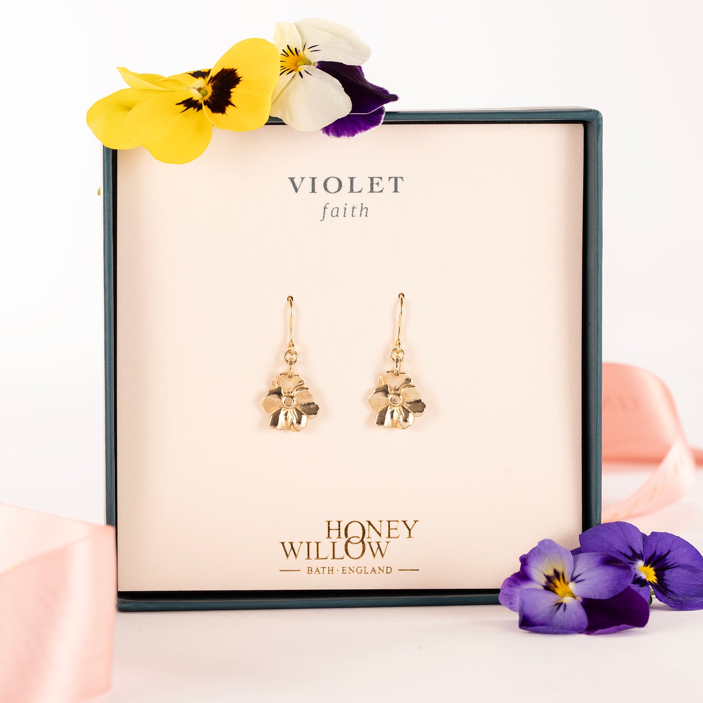 Violet Flower Earrings - Faith - 9kt Gold