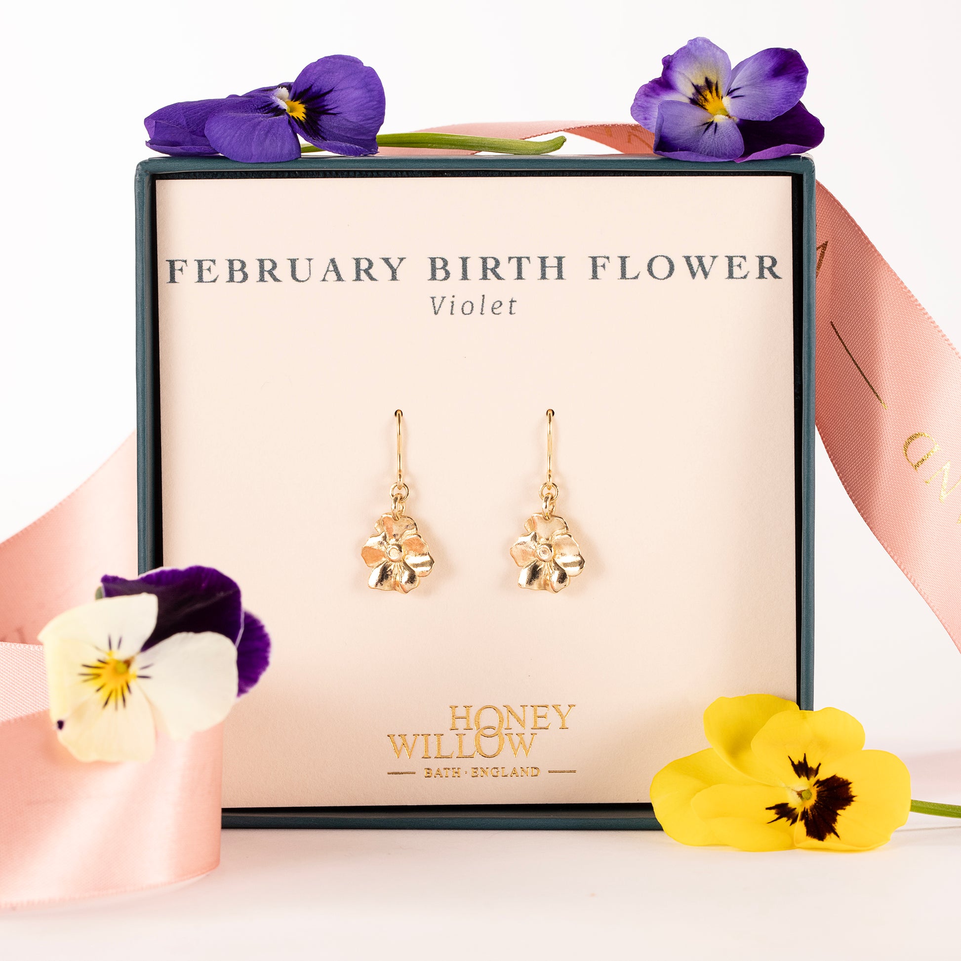 February Birth Flower Earrings - Violet - 9kt Gold