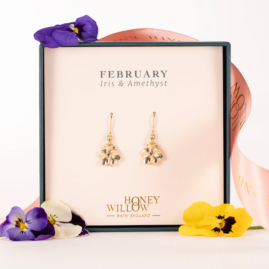 February Birth Flower Earrings - Violet - 9kt Gold