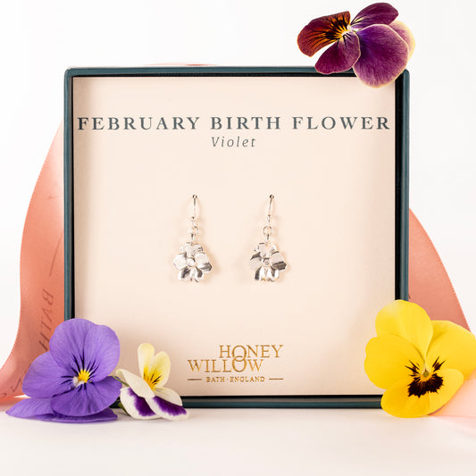 February Birth Flower Earrings - Violet - Silver
