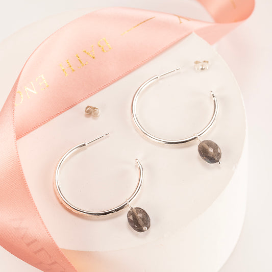 Small Silver Hoops with Labradorite - 3cm