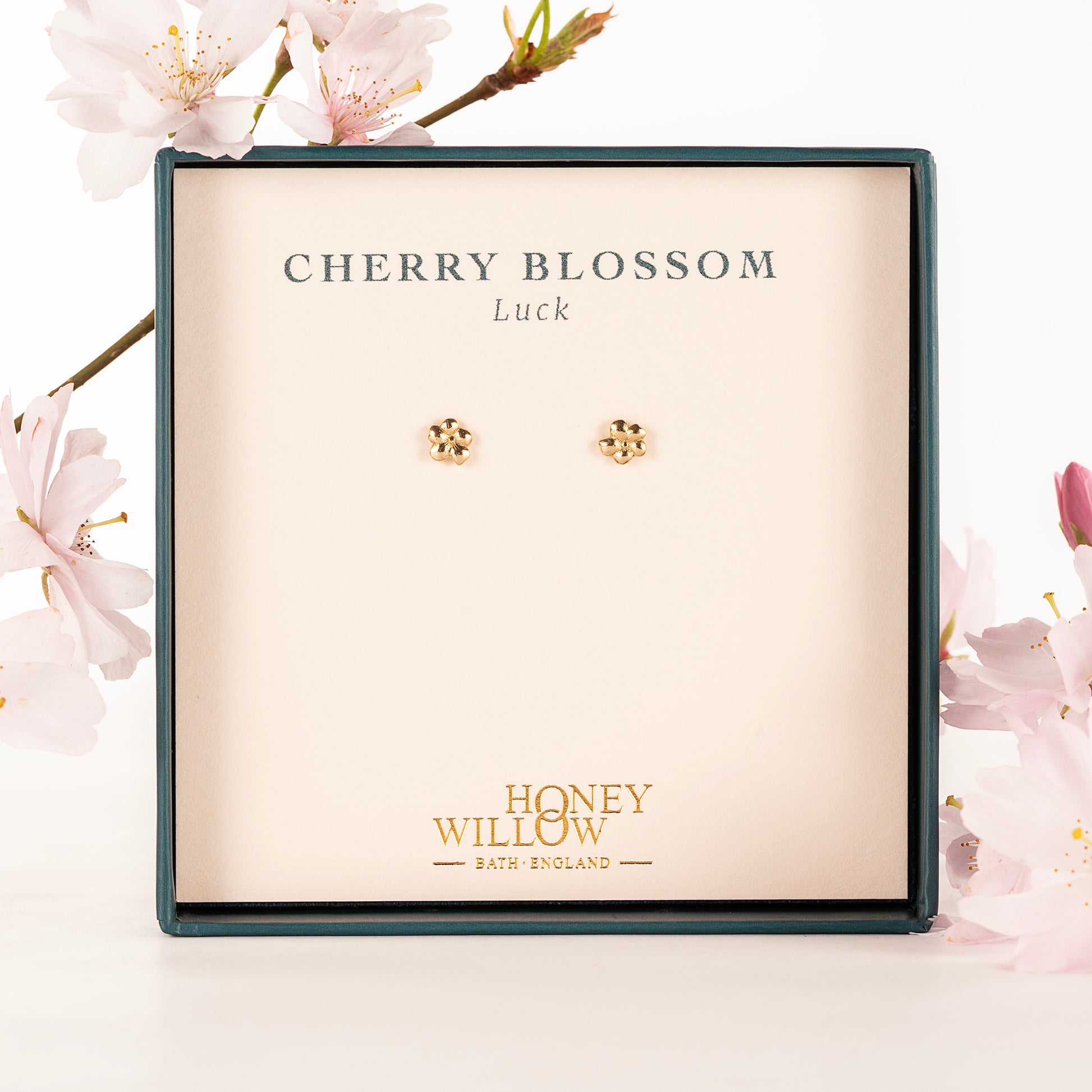 Cherry Blossom Stud Earrings - Luck - 9kt Gold